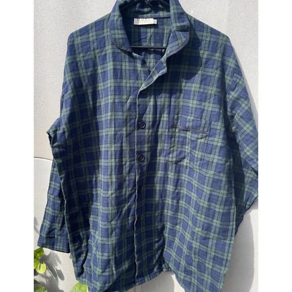 Vintage Magee Men’s Sz M Blue Green Plaid Button Flannel Shirt Made in Ireland